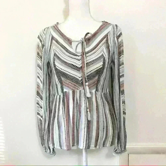 Francesca’s Blue Rain Boho Knit Peplum Blouse - Picture 1 of 9